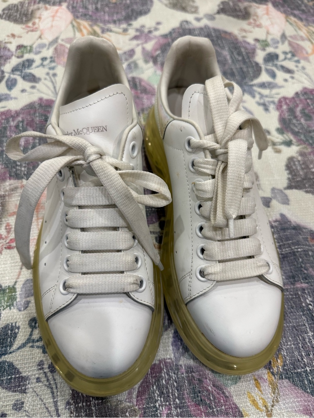 Alexander McQueen White Leather Sneakers with Yellow Translucent Sole
